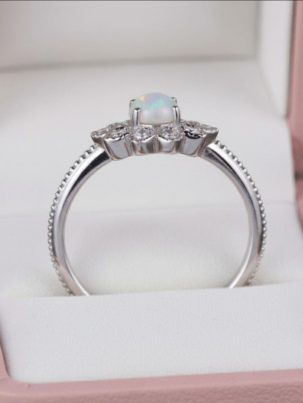 Beautiful Sterling Silver Opal and Emerald Flower Ring Size 6.5 - Picture 3 of 3